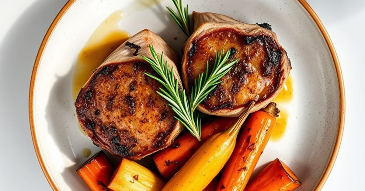 Schweinefilet-Medallions mit Ofen-Wurzelgemüse und Butter-Jus