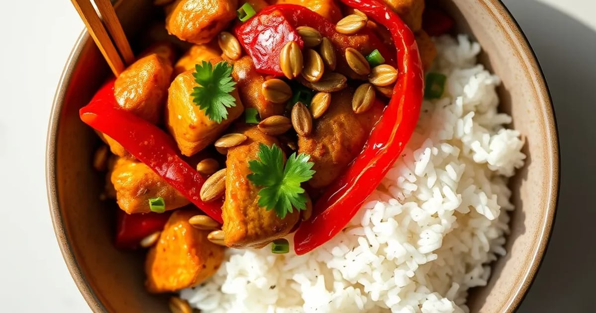 Asiatische Hähnchen-Pfanne mit Paprika und Kürbiskernen